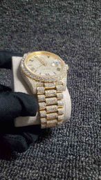 2022 Nieuwe Iced Out Diamonds Horloge Pass Tt Eta 3255 Beweging Mechanisch Geel Goud Top Kwaliteit Mannen Luxurywatch Box includeO487