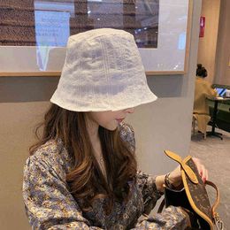 2022 New Ins Thin Fisherman Hat Verano de las mujeres Versión coreana del sombrero de cubo japonés salvaje Sombra Casual Panamá Sombrero Gorros G220418