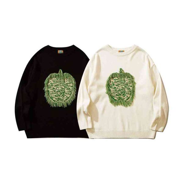 Suéter holgado japonés nuevo para hombre, suéter de marca Tide para otoño e invierno, estilo universitario, suéter tejido con manzana verde, Tops T220730, novedad de 2022