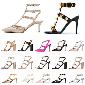 Met doosontwerper High Heels Dress Shoes Rock Fashion Luxury Stud Dames Lady Luxe Stiletto Peep-Toe puntige tenen Heel Office Loafers Rivet Spikes 6cm 8 cm 10 cm 10 cm