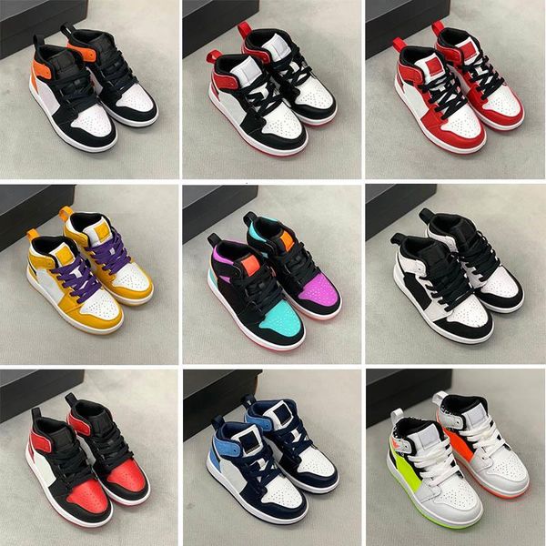 Enfants 1 1S Chaussures de basket-ball Jeunesse Baskets Orange Dairy Cow Johns Noir Blanc Brésil Côte Syracuse Bébé Fille Garçons Baskets De Sport Taille 25-35