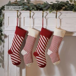 2022 Nouveaux bas de Noël en tricot décoration Sac-cadeau de Noël décoration décoration verte rouge blanc sock 46cm 10 couleurs