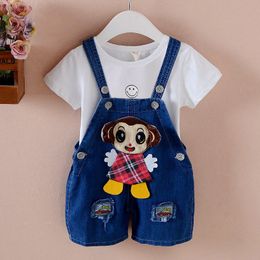 2022 Nieuwe Koreaanse baby cowboy overalls jongens jeans meid cartoon denim shorts mode casual kinderen kinderen kleding