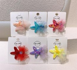 2022 Nieuw Koreaans zoete meid Princess Mesh Bow Duckbill Clip Children039S Leuke lovertjes Starfish Star Hairpin Hair Accessories9337916