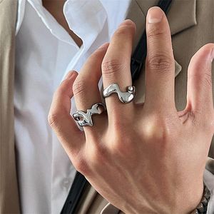 2022 Nieuwe Liquid Lava Ring Titanium Staal Paar Onregelmatige Ins Minimalistische Hiphop Mode All-Match Set Sieraden Gift accessoires