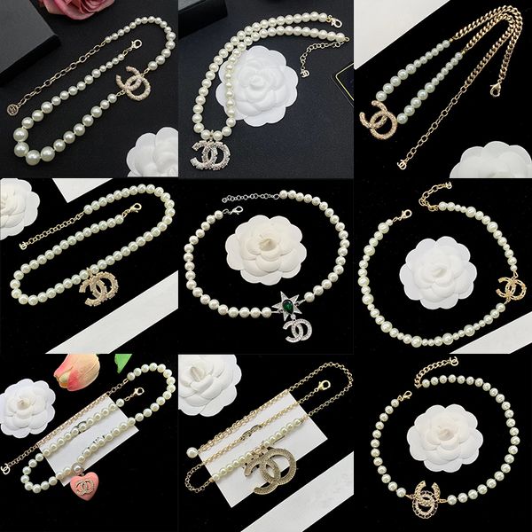 2023 Mode Nouveau CC Collier Marque De Luxe Pendentif En Cristal Collier Européen Classique Collier De Perles Naturelles pour Les Bijoux De Mariage Des Femmes