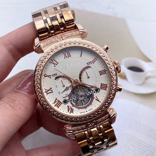 2022 NUEVO LUXURY Mens Watch Mechanical Watches Mechanical Watches Rose Gold Multifunción Tourbillon Clock255P