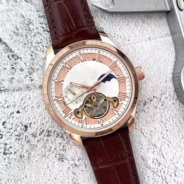2022 Nouveaux montres de luxe pour hommes Grand volant d'inertie Quatre points automatique Montre mécanique horloge design Top marque lune Phase Bracelet en cuir véritable