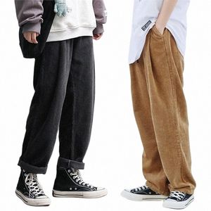 2022 Nouveaux hommes Pantalons décontractés droits en velours côtelé, plus la taille Printemps Automne Taille moyenne Cordon de serrage Pantalon ample de haute qualité Pantalon masculin w2h1 #