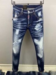 2022 nuevos hombres jeans agujero azul claro gris oscuro Italia marca hombre pantalones largos pantalones streetwear denim flaco delgado recto biker jean para D2 Top