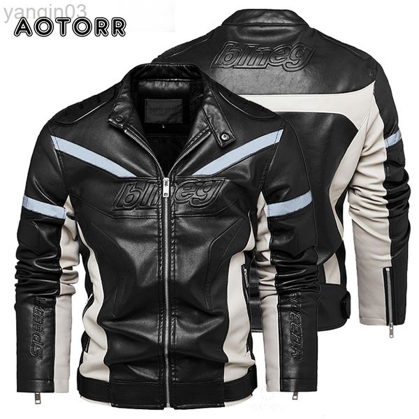 2022 nuevos hombres chaqueta de cuero reflectante fresco cremallera polar chaquetas cálidas masculino rompevientos motocicleta motociclista pu chaqueta más tamaño l220801