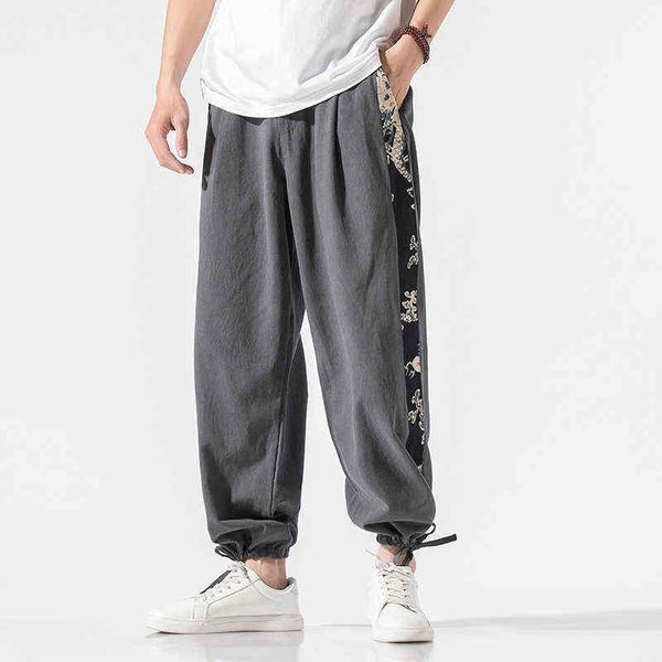 2022 Nouveaux hommes Pantalons en lin Été Homme Streetwear Imprimer Pantalon à jambes larges Hommes Hip Hop Pantalon de style chinois Hommes Dropshipping M-5XL L220706