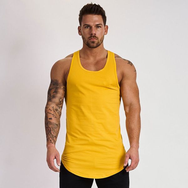 2022 Nouveaux hommes 7 couleurs Mode Sport Tank Jaune clair Couleur Top T-shirt musculaire sans manches Plain A-Shirt Hip Hop GYM Bodybuilding Taille M-3XL