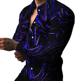 Chemise à manches longues et col pour hommes, nouvelle mode, impression numérique, chemise de rue décontractée, chemise de danse pour salle de bal, 2022