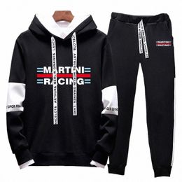 2022 Nouveaux hommes Martini Racing Impression Sweat-shirt Fi Fleece Sweat à capuche chaud Printemps Automne Pantalon de survêtement décontracté 2pcs Costume de sport U7Un #