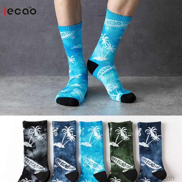 Chaussettes mi-tube pour hommes et femmes, chaussettes de Skateboard épaisses, personnalité, teinture par nouage, feuille d'érable, nouvelle collection automne et hiver 2022