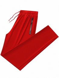 2022 Nuevos pantalones de chándal rojos para hombres Transpirable Nyl Spandex Cool Joggers Tallas grandes Ropa deportiva Bolsillos con cremallera Pantalones rectos LG Track T7BY #