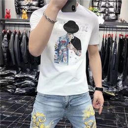 2022 T-shirts NOUVEAUX T-shirts pour hommes Marque de la marque Western Manches courtes Strinest Strass 3D Impression personnalisée Personal Hip-Hop Streetwear Noir Blanc Blanc M-4XL