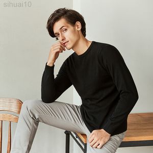 2022 NIEUWE MANNEN T -shirt Casual trui jeugd slanke solide kleur lange mouw t -shirt voor man diepte tops t -shirt l220801