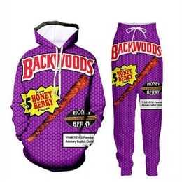 2022 Nieuwe Mannen / Womens Backwoods Honey Berry Blunts Funny 3D Print Fashion Trainingspakken Crewneck Hip Hop Sweatshirt en Broek 2 Stks Set Hoodies HY014