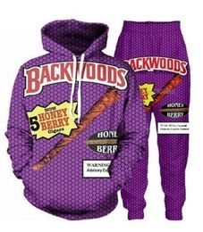 2022 Nieuwe Mannen/Vrouwen Backwoods Honey Berry Blunts Grappige 3D Print Mode Trainingspakken Crewneck Hip Hop Sweatshirt en broek 2 Stuks Set Hoodies A011