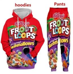 2022 Nieuwe Mannen / Dames Snoep Snackzak Chocoladesaus Grappige 3D Print Fashion Trainingspakken Hip Hop Broek + Hoodies OK019