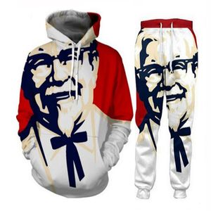 2022 nuevos hombres/mujeres KFC Colonel divertido estampado 3D moda chándales cuello redondo Hip Hop sudadera y pantalones 2 uds conjunto sudaderas con capucha HY013