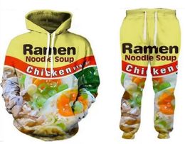 Chándales divertidos con estampado 3D de fideos Ramen para hombre y mujer, pantalones de Hip Hop y sudaderas con capucha, novedad de 2022, ok030