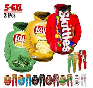 2022 nuevos hombres/mujeres Snack Chips divertido 3D estampado moda chándales Hip Hop pantalones + sudaderas con capucha ok062