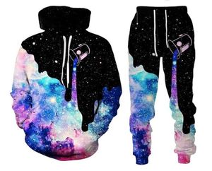 2022 nouveaux hommes/femmes espace galaxie lait drôle impression 3D mode survêtements Hip Hop pantalon + sweats à capuche ok056