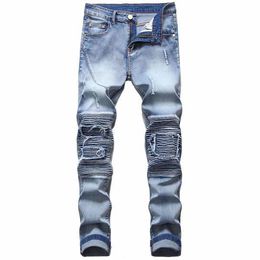 2022 nouveaux Hommes Skinny Designer Jeans Mode Distressed Ripped Hommes Jean Slim Moto Vente baggy Moto vrai Biker Denim Pantalon Hip Hop Noir taille 28-40