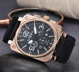 2022 New Mens Watch Quartz Watch Bell Brown Le cuir en cuir noir STRAP ROSS ROSS 6 Hands CCC0015900971