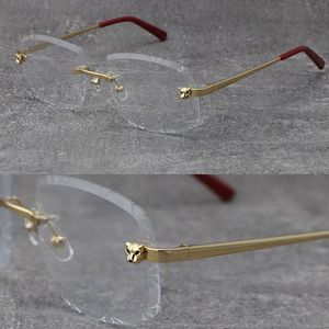 2022 Nouveaux cadres de lunettes de soleil sans monture en métal taillés au diamant série Cheetah en acier inoxydable optique mâle et femelle cadre en or 18 carats grandes lunettes rondes taille: 60-18-140MM