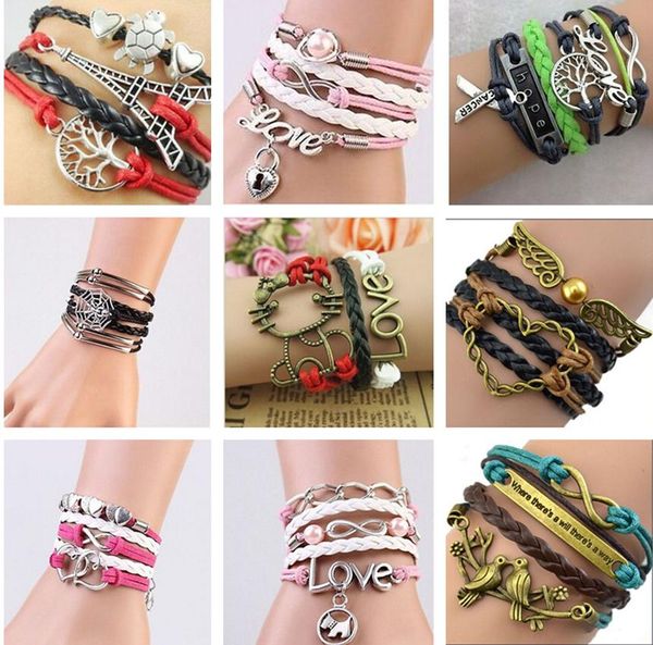 2022 Nouveaux styles de mélange Charmes Bijoux Bracelets Bracelet Bracelet Infinity pour Femmes et Hommes Cross Owl Love Bird Croire