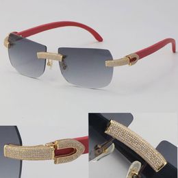 2022 NOUVEAU MODÈLE Lunettes de soleil en diamant micro-pavées Original Red Rimless Sun Glasshes 18K Gol