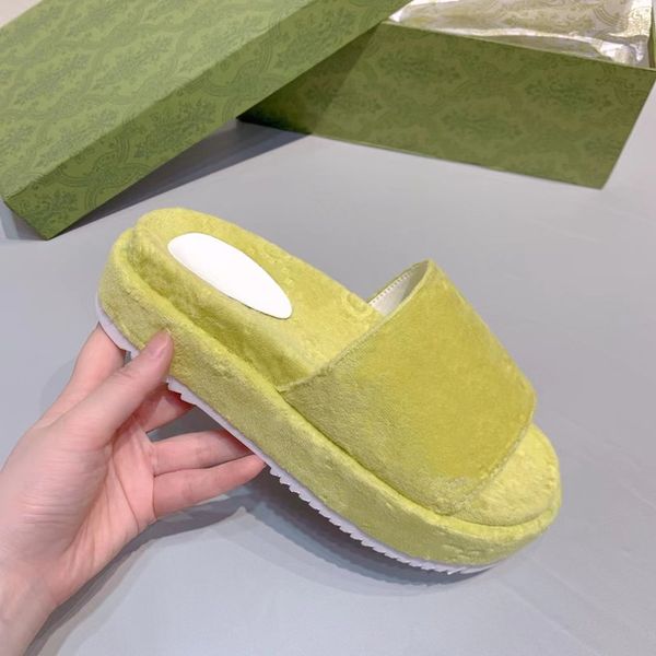 2022 nouveau muffin fond épais pantoufles femmes velours imprimé ligne surélevée chaussures hommes et amoureux sandales