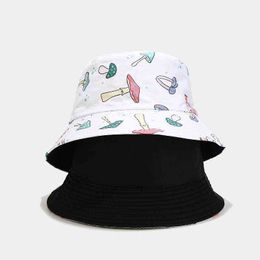 2022 nieuwe paddestoel dubbelzijdige visser hoed trendy vrouwen lente zomer outdoor witte emmer hoed zonnebrandcrème bob hoed G220311