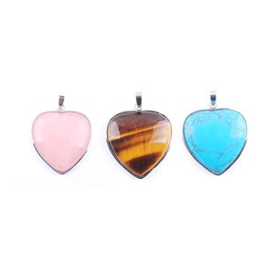 2022 Nieuwe Natural Love Heart Semi-Impecious Stones Hanger voor Make DIY Trendy ketting Maat 32x35mm BN318