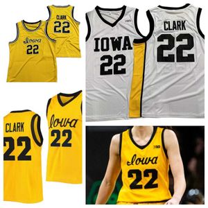 2022 New NCAA Iowa Hawkeyes Basketball Jersey 22 Caitlin Clark Collège Taille Jeune Adulte Blanc Jaune Rond Collor