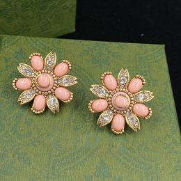 2022 Nieuwe roze bloem -type oorbellen Aretes orecchini voor vrouwen kristallen huidmateriaal 925 zilveren naald merkontwerper oorbel cadeau sieraden