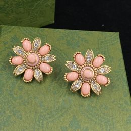 2022 nouvelles boucles d'oreilles de type fleur rose aretes orecchini pour les femmes Cristal Peau Matériel 925 Argent Aiguille Marque Designer Boucle D'oreille Cadeau Bijoux