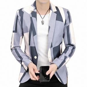 2022 Nouveaux blazers à carreaux hommes coupe ajustée busin costume décontracté veste coréenne mariage bureau social Dr manteau streetwear costume homme 43e4 #