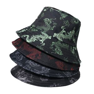 2022 Nieuwe Punk Fashion Dragon Print Emmer Hat Zomer Sun Caps voor Mannen Fisherman Hat Hip Hop Panama Cap