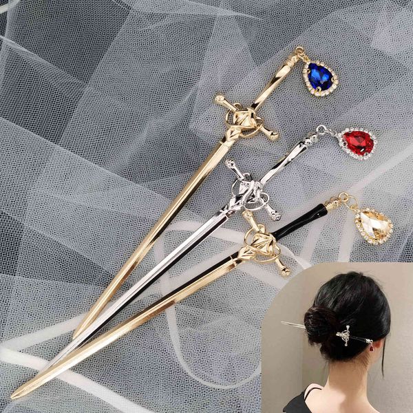2022 Nouveau punk métal épée épingle à cheveux chinois bâtons de cheveux rubis pour femmes outils de conception de coiffure bricolage accessoires dropshipping cadeaux