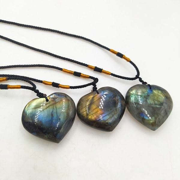 Colgante de corazón de océano, labradorita de cristal en bruto, piedra lunar, joyería decorativa, collar, piedra energética, cuarzo, regalo de corazones de amor, novedad de 2022