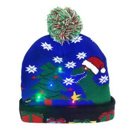 2022 Nieuwe kerstmutsen led gloeiend kerstcadeau Light-Up Sweater gebreide muts met led-verlichting xmas pompom hoeden voor volwassenen kinderen decor Alkingline