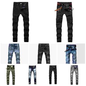 2022 NUEVA VENTACIￓN ANCESADAS Jeans ajustados Fashion Fashion Mensor Slim moto moto Biker Causal Mens Jean for Man Designer Black Denim Pants Hip Hop Men tama￱o 28-40
