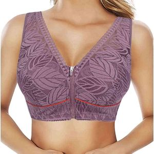 2022 Nouveau soutien-gorge sexy dentelle femmes fermeture avant soutien-gorge sans fil sous-vêtements confortables broderie fleurs bralette grand buste 52/120 B C L220726