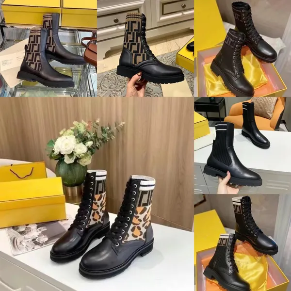 2022 nuevas botas cortas Otoño Invierno calcetines de mujer botas de punto zapatos de suela gruesa tacones altos elástico diseñador Martin antideslizante clásico con cordones