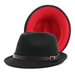 2022 NOUVEAU RORM BROW BLACK RED Patchwork Jazz Fedora chapeau avec ceinture boucle femme hommes en forage Panama Homburg pour la fête Wedding2500